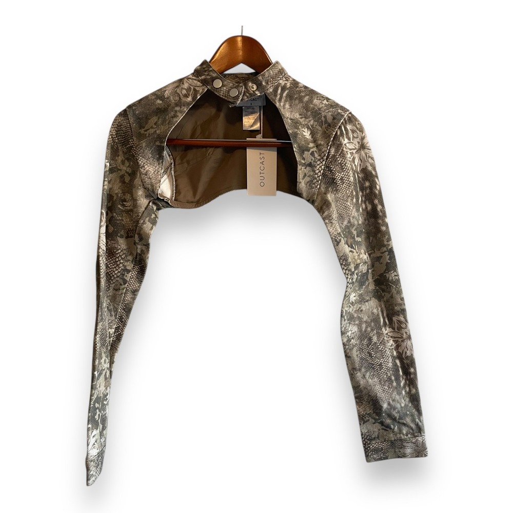 Outcast Hades Jacket Combat Camo Shrug Ultra Crop Mock Neck Snakeskin Floral S